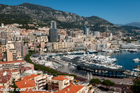 Monte Carlo, Monaco - View of the harbor from the palace.  Preparations for the Formula 1 race can be seen in the foreground.